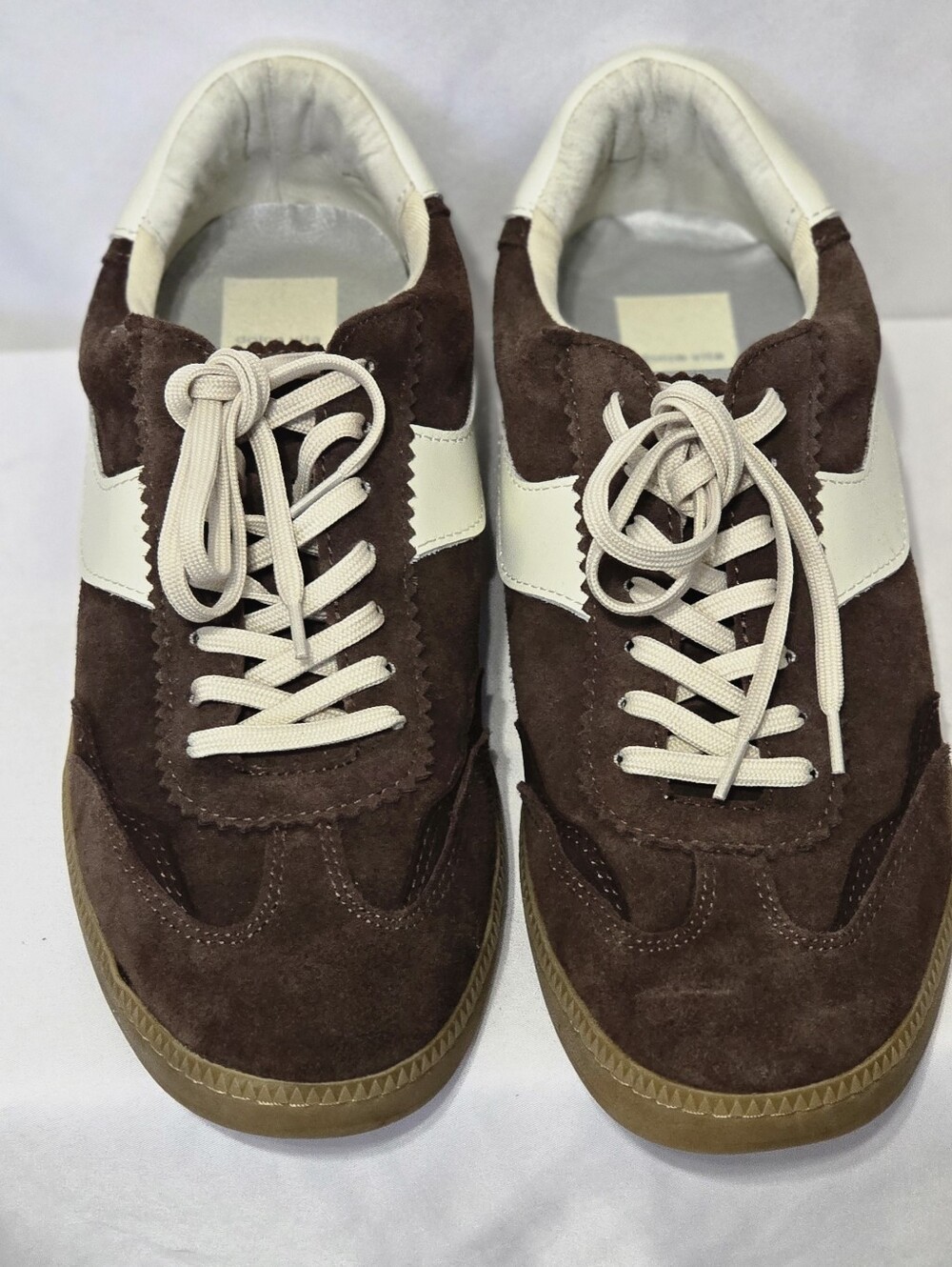 Dolce Vita Notice Dark Brown Suede Retro Sneakers Cream Accent